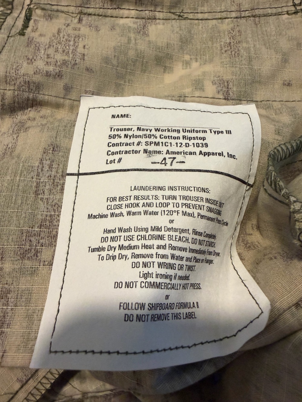 U.S. Navy Pants Working Uniform Type III Medium Tall NWU Seals Military Camo - Picture 7 of 9